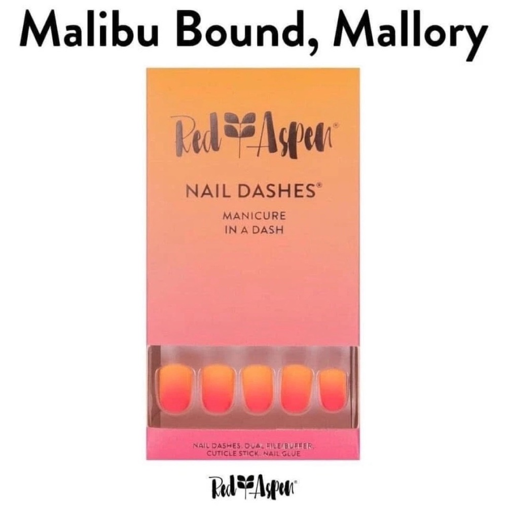 Red Aspen Nail Dashes Malibu Bound Ombre Press-On Nails, short square matte. NIB